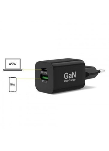 Port Chargeur mural GaN 45W - 2 ports + Câble USB-C 2m (900105-EU) - Achat / Vente Chargeur sur Cybertek.fr - 6