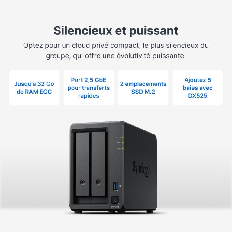 Synology DS925+ - 4 Baies (compatible disques tiers) - Serveur NAS - 4