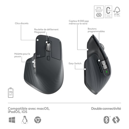 Logitech MX Keys S Noir + Souris sans fil MX Master 3S Noir - Pack Clavier/Souris - 11