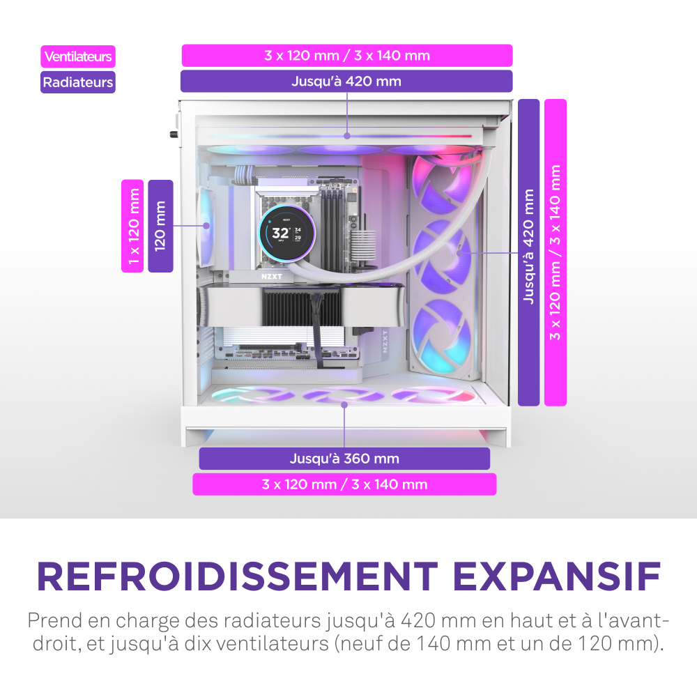 NZXT H9 Flow RGB Blanc Blanc - Boîtier PC NZXT - Cybertek.fr - 7