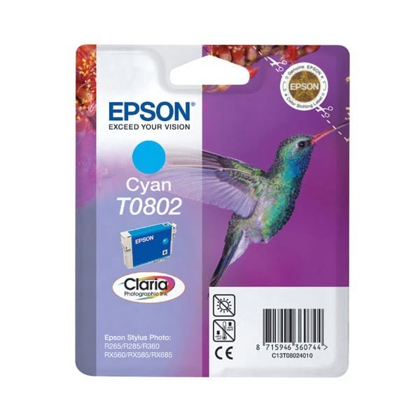 Cartouche Claria T0802 Cyan-Seconde Vie-Etat Satisfaisant pour imprimante Jet d'encre Epson - 0