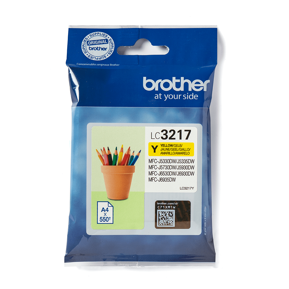 Cartouche LC3217Y Jaune pour imprimante Jet d'encre Compatible Brother - 1