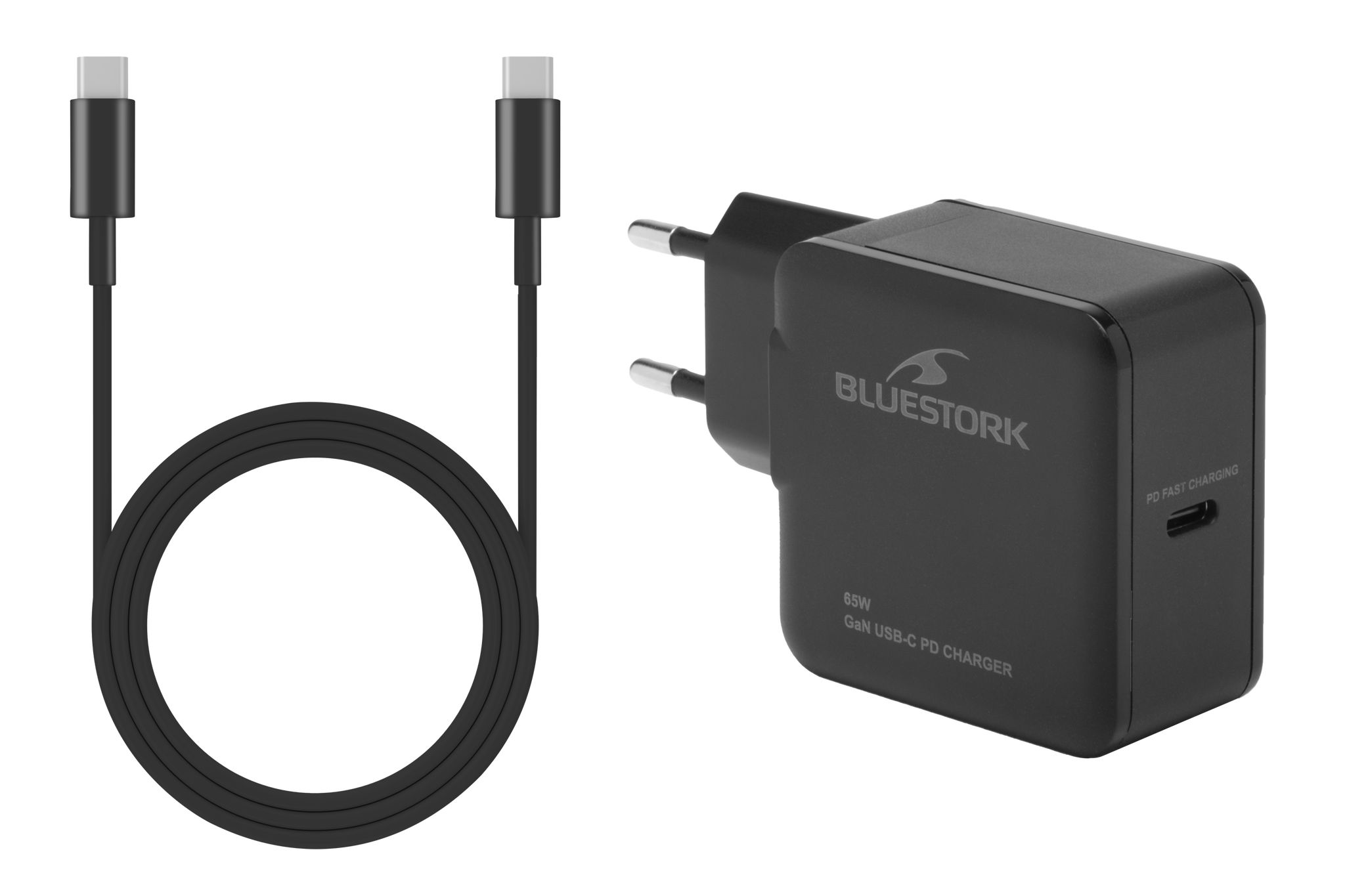 Bluestork Chargeur GaN 65W - USB-C + Câble USB-C 1.8m - Noir (PW-BS-65-GAN-C) - Achat / Vente Chargeur sur Cybertek.fr - 0