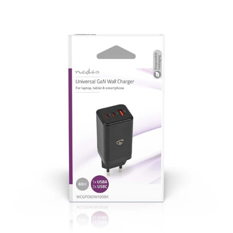 Nedis Chargeur GaN Power Delivery 65W - 3 ports - Noir (WCGPD65W100BK) - Achat / Vente Chargeur sur Cybertek.fr - 5