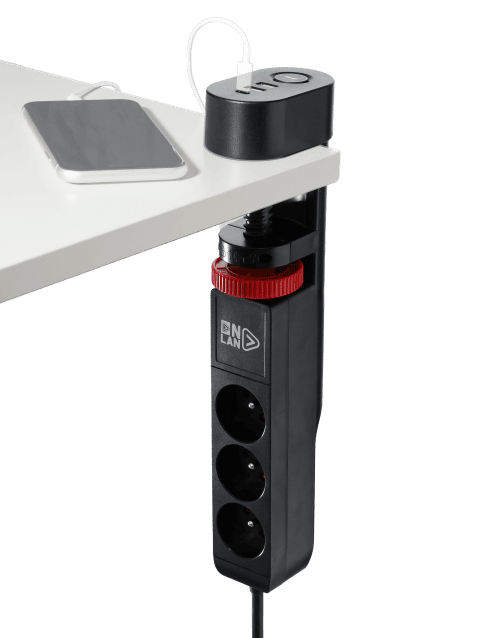 ONLAN Multiprise de bureau à pincer avec USB/USB-C Noir  (MP-AC3-UA2-UC-BK) - Achat / Vente Parasurtenseurs - Multiprises sur Cybertek.fr - 3
