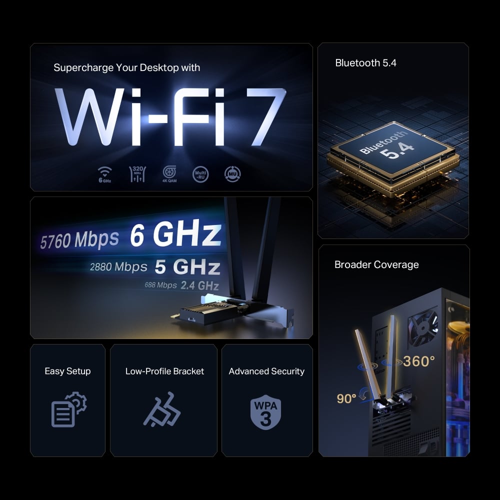 TP-Link TBE552E - Wifi 7 BE9300 / Bluetooth 5.4 - Carte réseau - 4