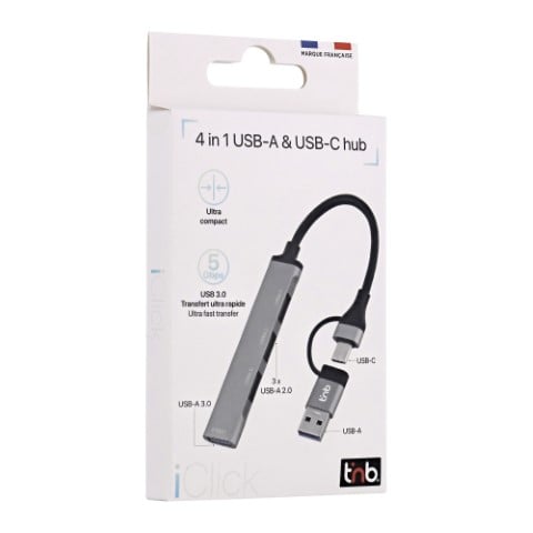 T'nB iClick Hub USB-A/USB-C/4 ports/Gris - Hub T'nB - Cybertek.fr - 1