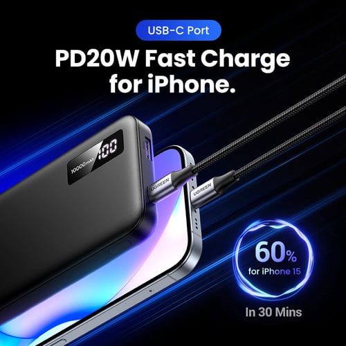 UGREEN USB-C + USB-A - 2 ports - 10000mAh - 20W - Noir (PB311) - Achat / Vente Batterie Externe  sur Cybertek.fr - 2