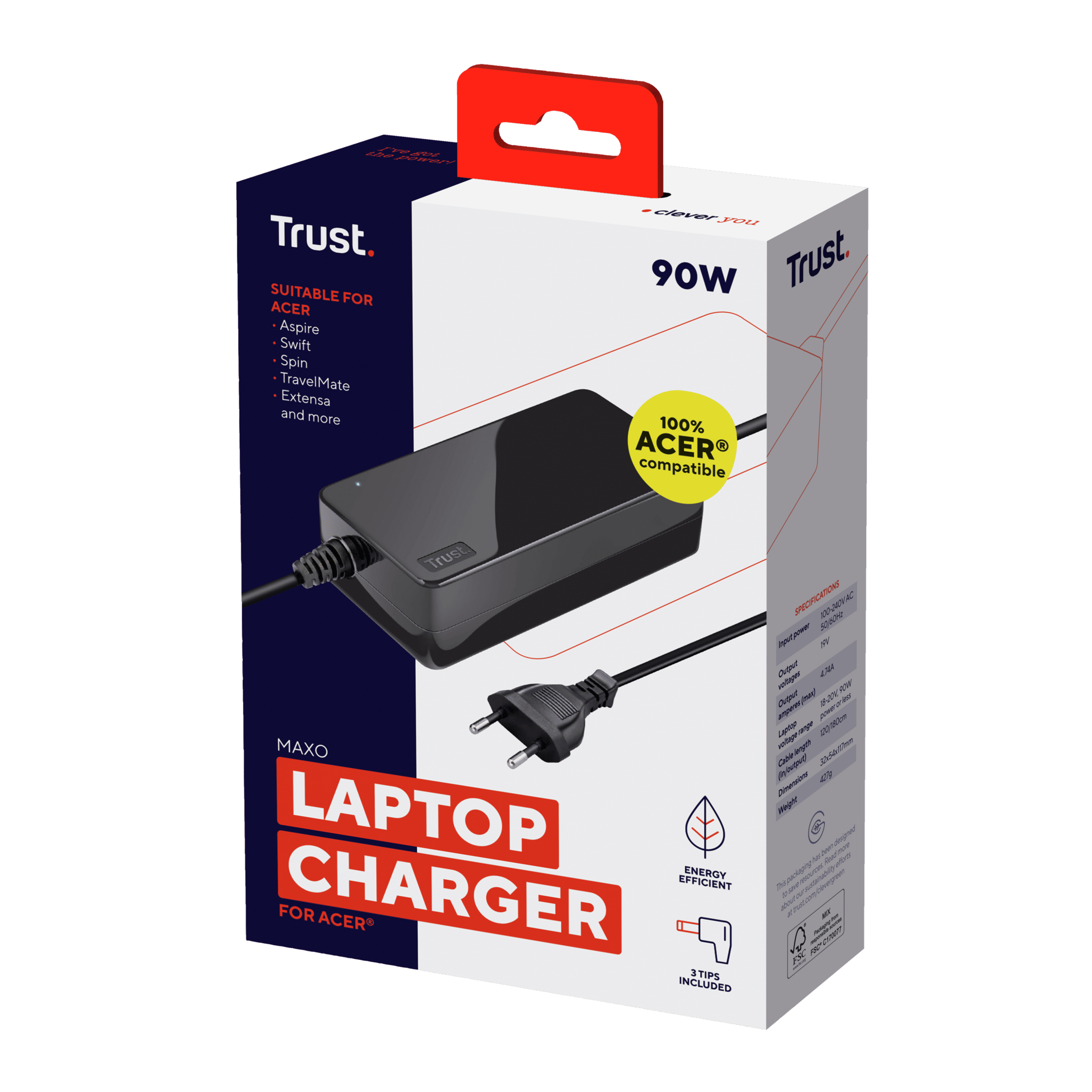 Trust Alimentation MAXO 90W pour ACER - 3 embouts (23391) - Achat / Vente Chargeur sur Cybertek.fr - 3