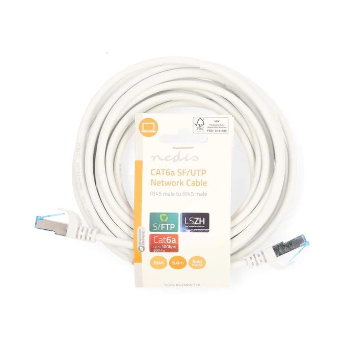 Câble RJ45 Cat6a S/FTP - 5m - Blanc - Connectique réseau - 0