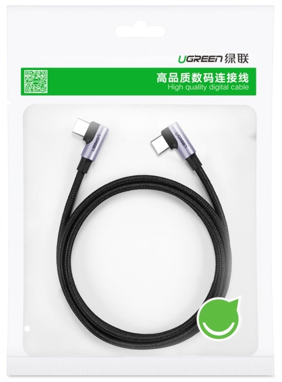Câble à angle USB-C vers USB-C/Tressé/60W/1m/Noir - Connectique PC - 1