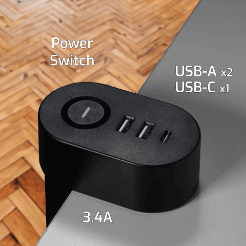 ONLAN Multiprise de bureau à pincer avec USB/USB-C Noir  (MP-AC3-UA2-UC-BK) - Achat / Vente Parasurtenseurs - Multiprises sur Cybertek.fr - 1
