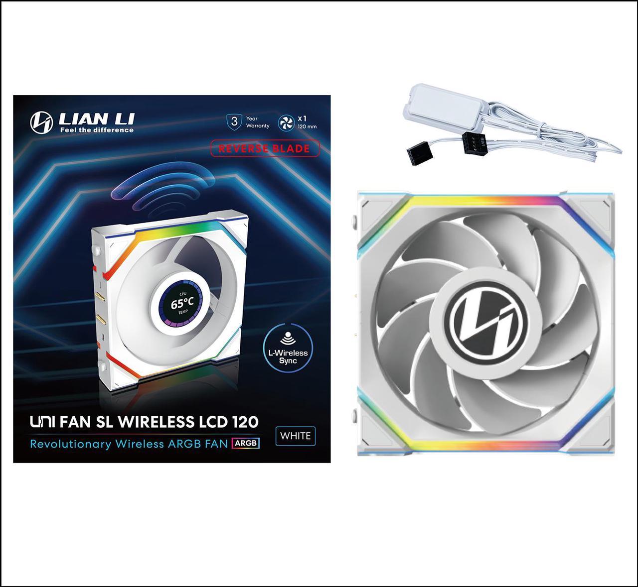 Lian-Li UNI FAN SL Wireless LCD ARGB REVERSE 120mm Blanc - Ventilateur boîtier - 4