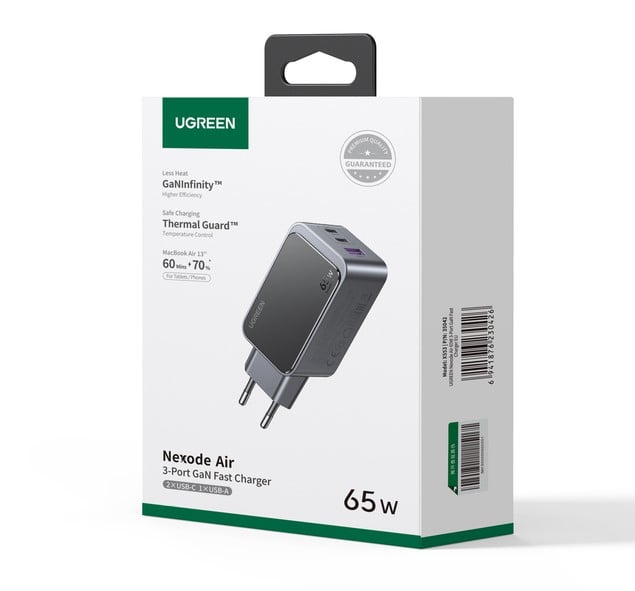 UGREEN Chargeur secteur Nexode S  65W 3 ports - USB-A + 2xUSB-C - Gris (X553) - Achat / Vente Chargeur sur Cybertek.fr - 1