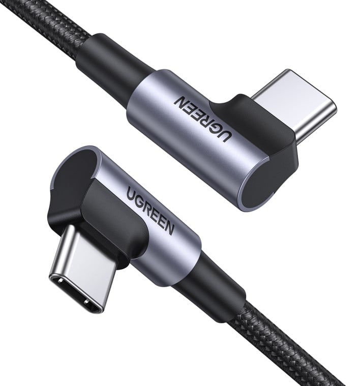 Câble à angle USB-C vers USB-C/Tressé/60W/1m/Noir - Connectique PC - 0