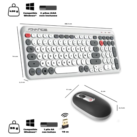 Advance ERGOSTYLE COMBO sans fil RF/Silencieux/Blanc Gris - Pack Clavier/Souris - 3