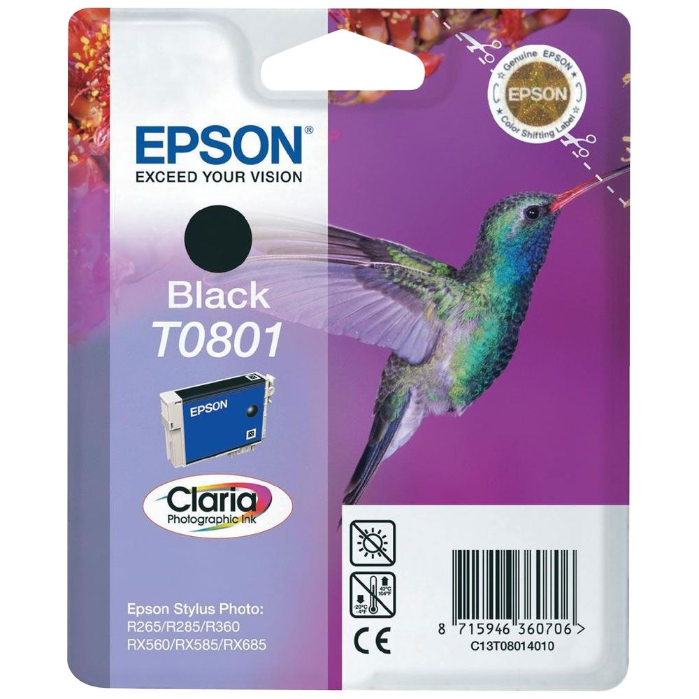 Cartouche Claria T0801 Noire-Seconde Vie-Etat Satisfaisant pour imprimante Jet d'encre Epson - 0