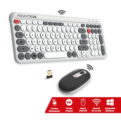 Advance ERGOSTYLE COMBO sans fil RF/Silencieux/Blanc Gris - Pack Clavier/Souris - 5