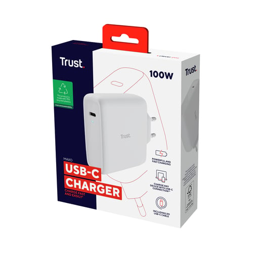 Trust Chargeur universel MAXO 100W - USB-C + Câble 2m USB-C - Blanc (25140) - Achat / Vente Chargeur sur Cybertek.fr - 4