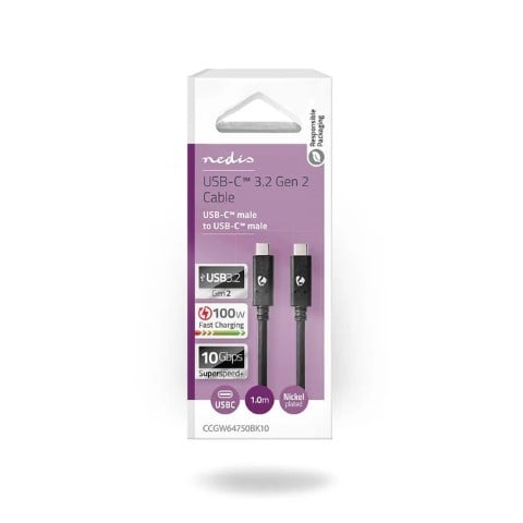 Câble USB-C 3.2 Gen2/100W/1m/Noir - Connectique PC - Cybertek.fr - 2