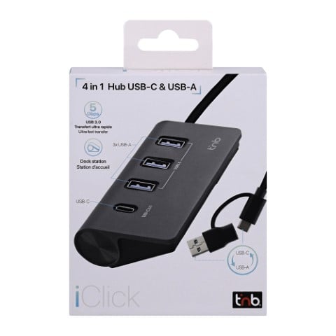 T'nB USB-A/USB-C 3.0 - 4 ports - Gris - Hub T'nB - Cybertek.fr - 2