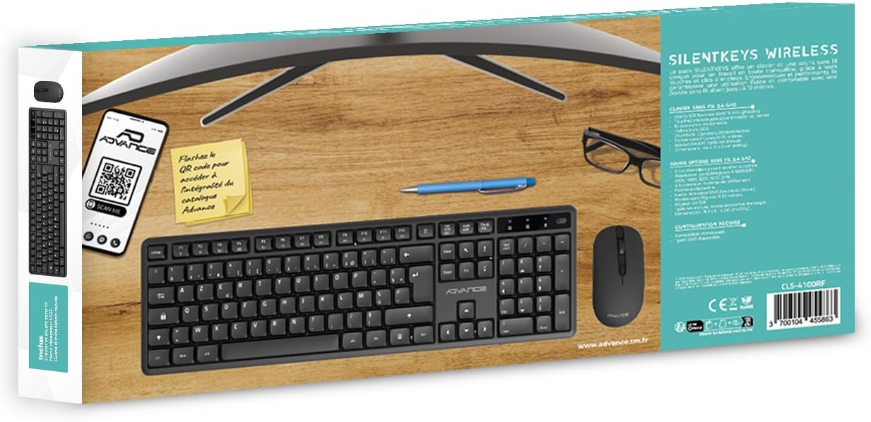 Advance SILENTKEYS WIRELESS PK CLAVIER + SOURIS CLS-4100RF - Pack Clavier/Souris - 1