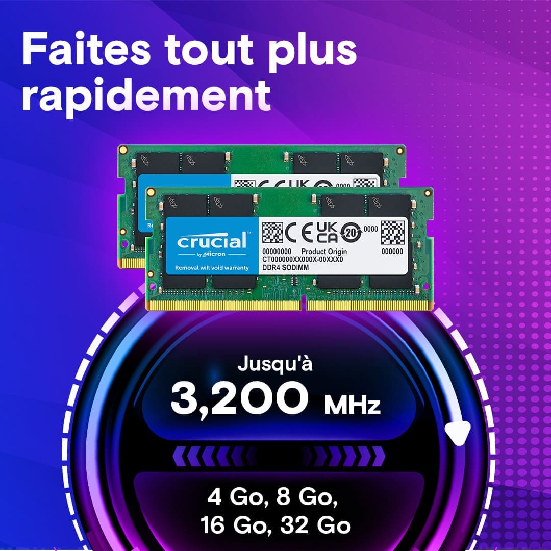Crucial CT16G4SFRA32AT (1x16GB SO-DDR4 3200 PC25600) OEM - Mémoire PC portable - 1