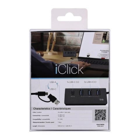 T'nB USB-A/USB-C 3.0 - 4 ports - Gris - Hub T'nB - Cybertek.fr - 3