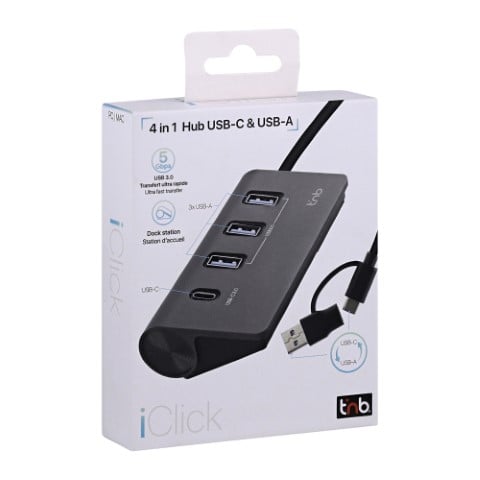 T'nB USB-A/USB-C 3.0 - 4 ports - Gris - Hub T'nB - Cybertek.fr - 1