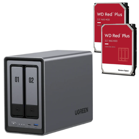 UGREEN DXP2800 - 2 Baies avec 2 disques WD 4To RED Plus   - Serveur NAS - 0