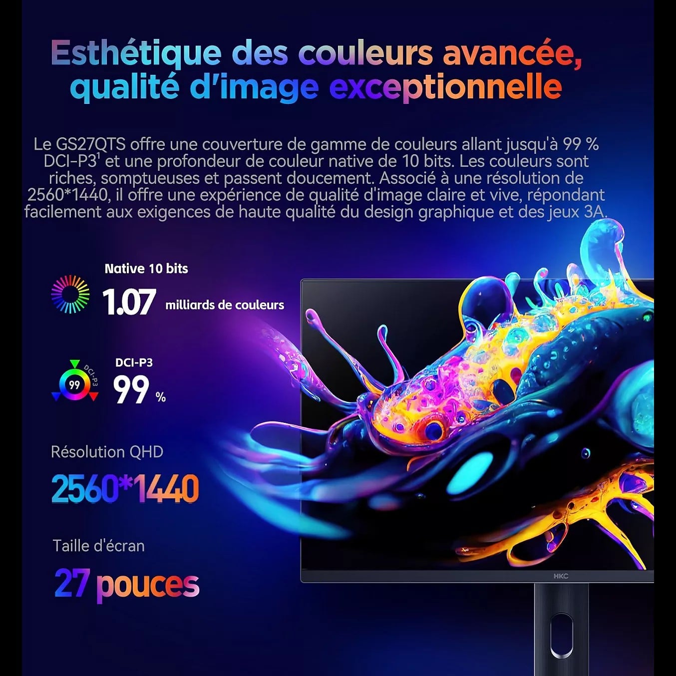 HKC 27 pouces  GS27QHS - Ecran PC HKC - Cybertek.fr - 4