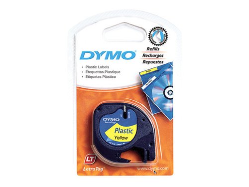 Ruban LetraTag S0721620 - Noir sur Jaune -1.2cmx4m pour imprimante Transfert thermique Dymo - 1