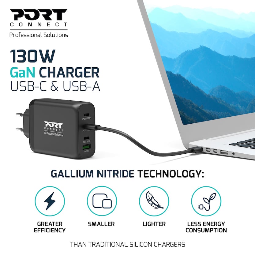 Port Chargeur mural GaN 130W 4 ports + Câble USB-C - 2m (902107EU) - Achat / Vente Chargeur sur Cybertek.fr - 4