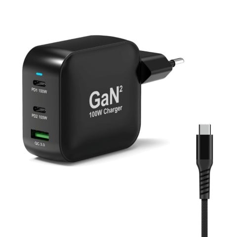 Port Chargeur mural 100W GaN 3 ports + Câble USB-C - 2m (902100PEU) - Achat / Vente Chargeur sur Cybertek.fr - 0