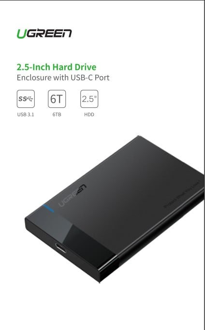 UGREEN USB-C vers USB-A/2.5"SATA/10T/HDD/0.50m/Noir - Boîtier externe - 1
