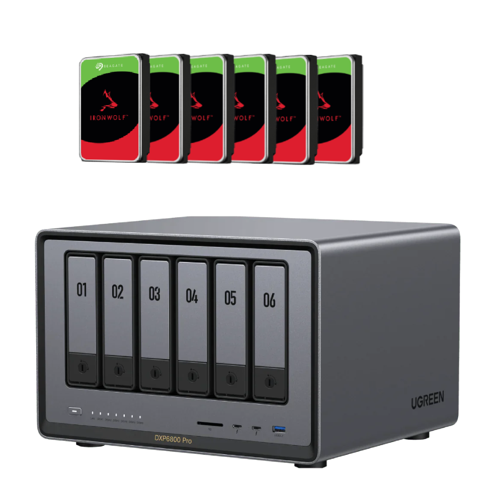 UGREEN DXP6800 Pro - 6 Baies avec 6 disques 12To Ironwolf  - Serveur NAS - 0