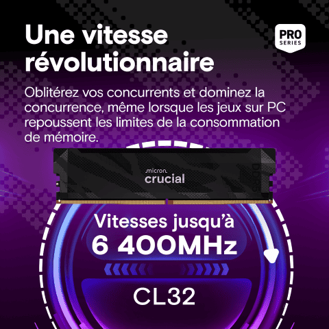 Crucial Pro OC 32Go (2x16Go DDR5 6400 PC51200) Noir - Mémoire PC Crucial sur Cybertek.fr - 1