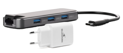 Bluestork Hub USB-C 6 ports + Chargeur USB-C GaN 20W - Hub - 0
